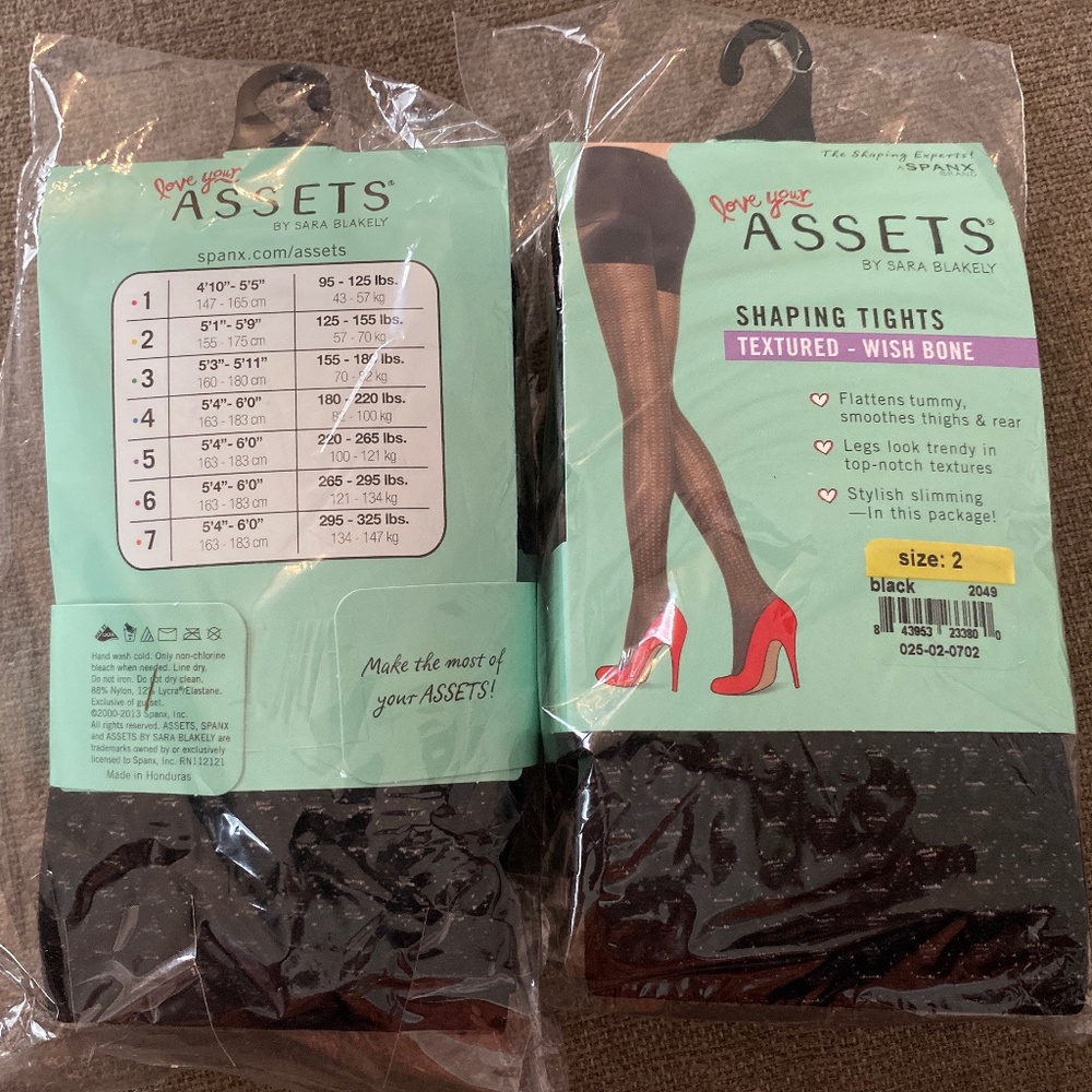 2 pairs of Spanx Love YourAssets Shaping Tights Textured Wishbone Size 2